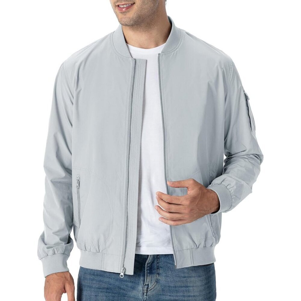 Men's Stylish Casual Lightweight  A1-Light Blue Golf Varsity Bomber Jackets - Picture 2 of 7